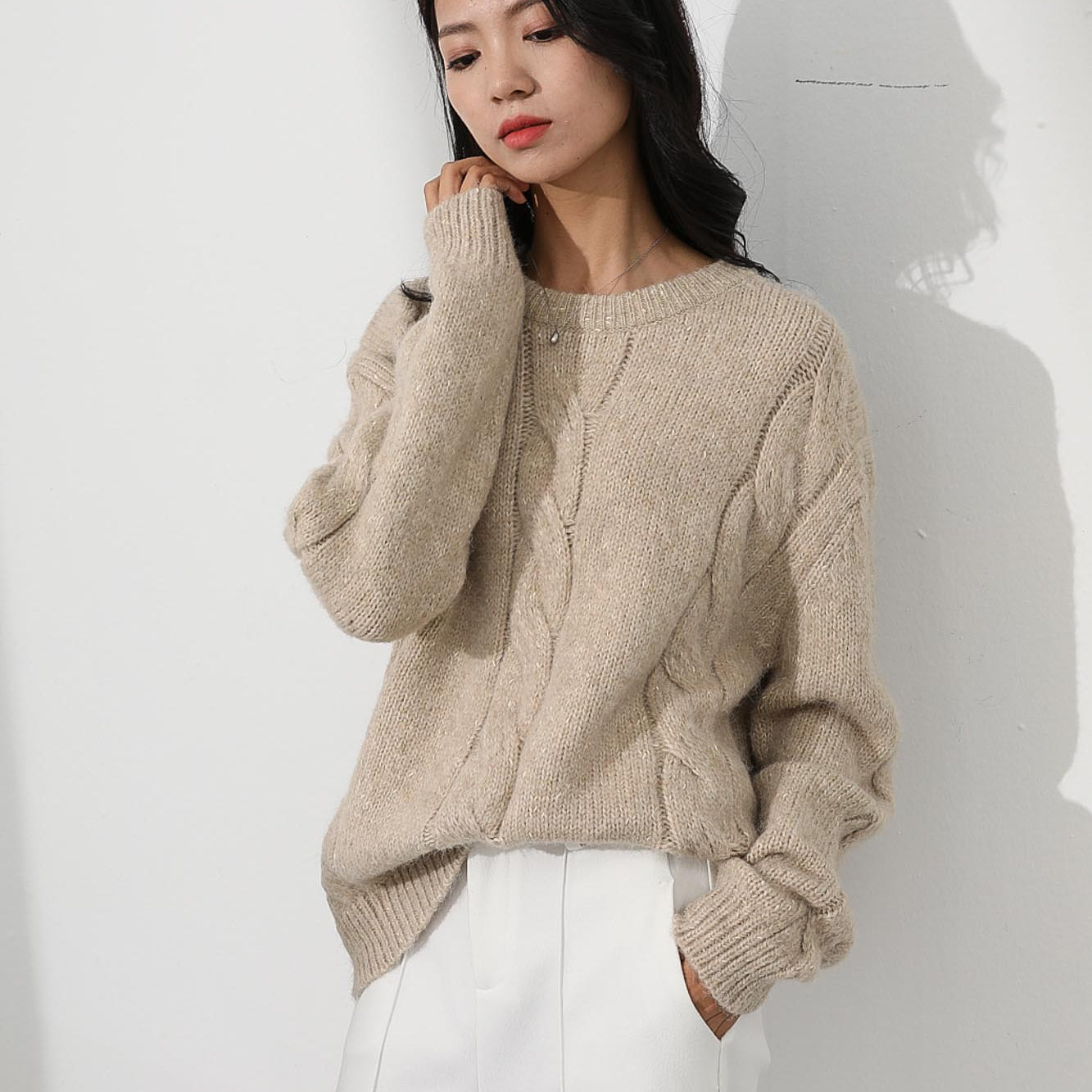 Flynn beige cable knit top